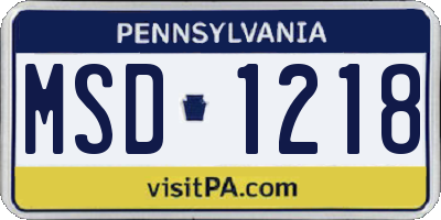 PA license plate MSD1218