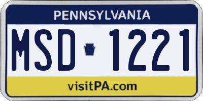 PA license plate MSD1221