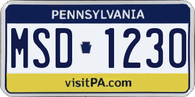 PA license plate MSD1230