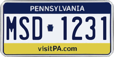 PA license plate MSD1231