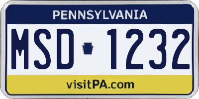 PA license plate MSD1232
