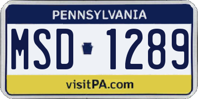 PA license plate MSD1289