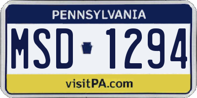 PA license plate MSD1294