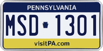 PA license plate MSD1301
