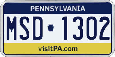 PA license plate MSD1302