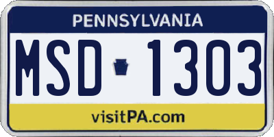 PA license plate MSD1303