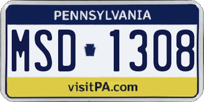 PA license plate MSD1308