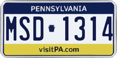 PA license plate MSD1314