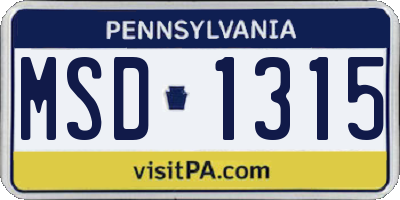 PA license plate MSD1315