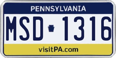PA license plate MSD1316