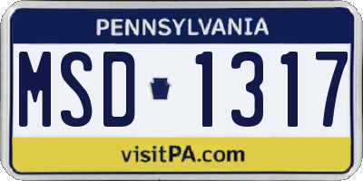 PA license plate MSD1317