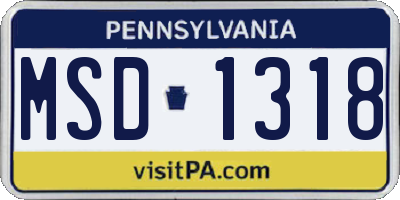 PA license plate MSD1318