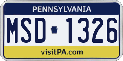 PA license plate MSD1326