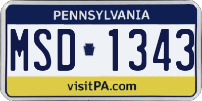 PA license plate MSD1343