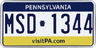 PA license plate MSD1344