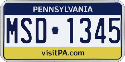 PA license plate MSD1345