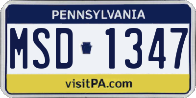PA license plate MSD1347