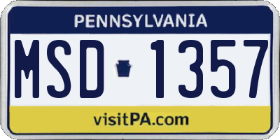 PA license plate MSD1357