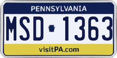 PA license plate MSD1363