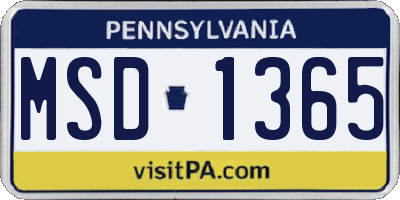 PA license plate MSD1365