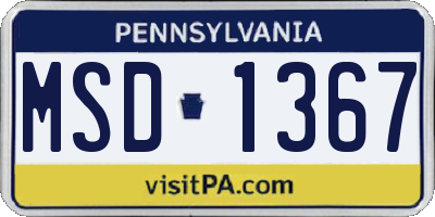 PA license plate MSD1367