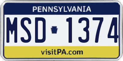 PA license plate MSD1374