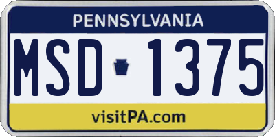 PA license plate MSD1375