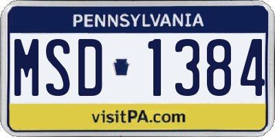 PA license plate MSD1384