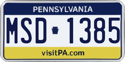 PA license plate MSD1385