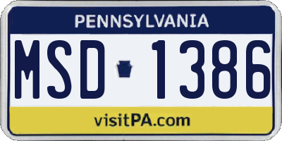PA license plate MSD1386