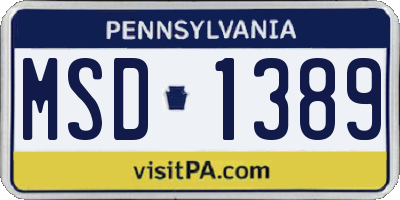 PA license plate MSD1389