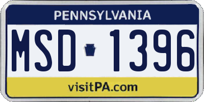 PA license plate MSD1396