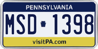 PA license plate MSD1398