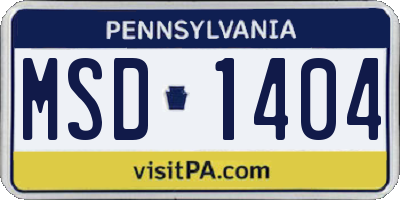 PA license plate MSD1404