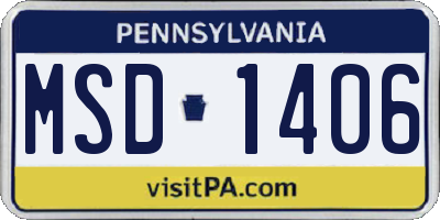 PA license plate MSD1406