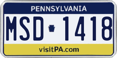 PA license plate MSD1418