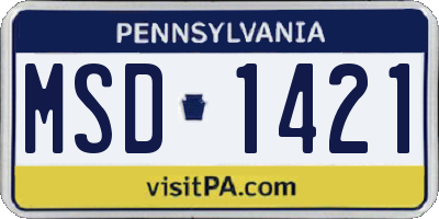 PA license plate MSD1421