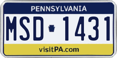 PA license plate MSD1431