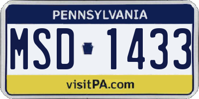 PA license plate MSD1433