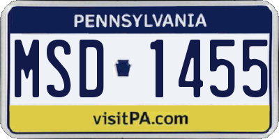 PA license plate MSD1455