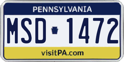 PA license plate MSD1472