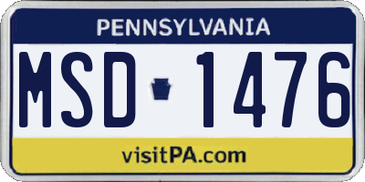 PA license plate MSD1476