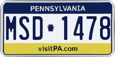 PA license plate MSD1478