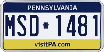 PA license plate MSD1481