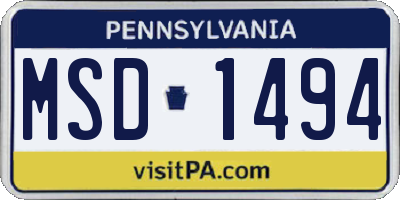 PA license plate MSD1494
