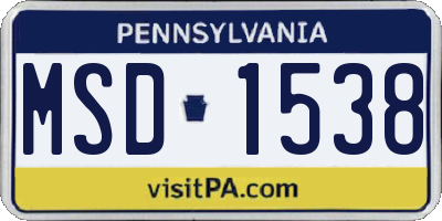PA license plate MSD1538
