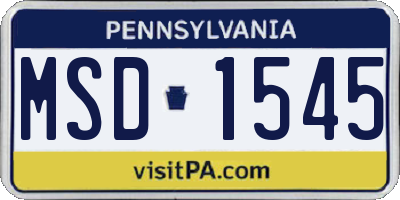 PA license plate MSD1545