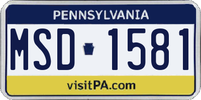 PA license plate MSD1581