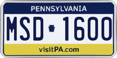 PA license plate MSD1600