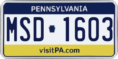 PA license plate MSD1603